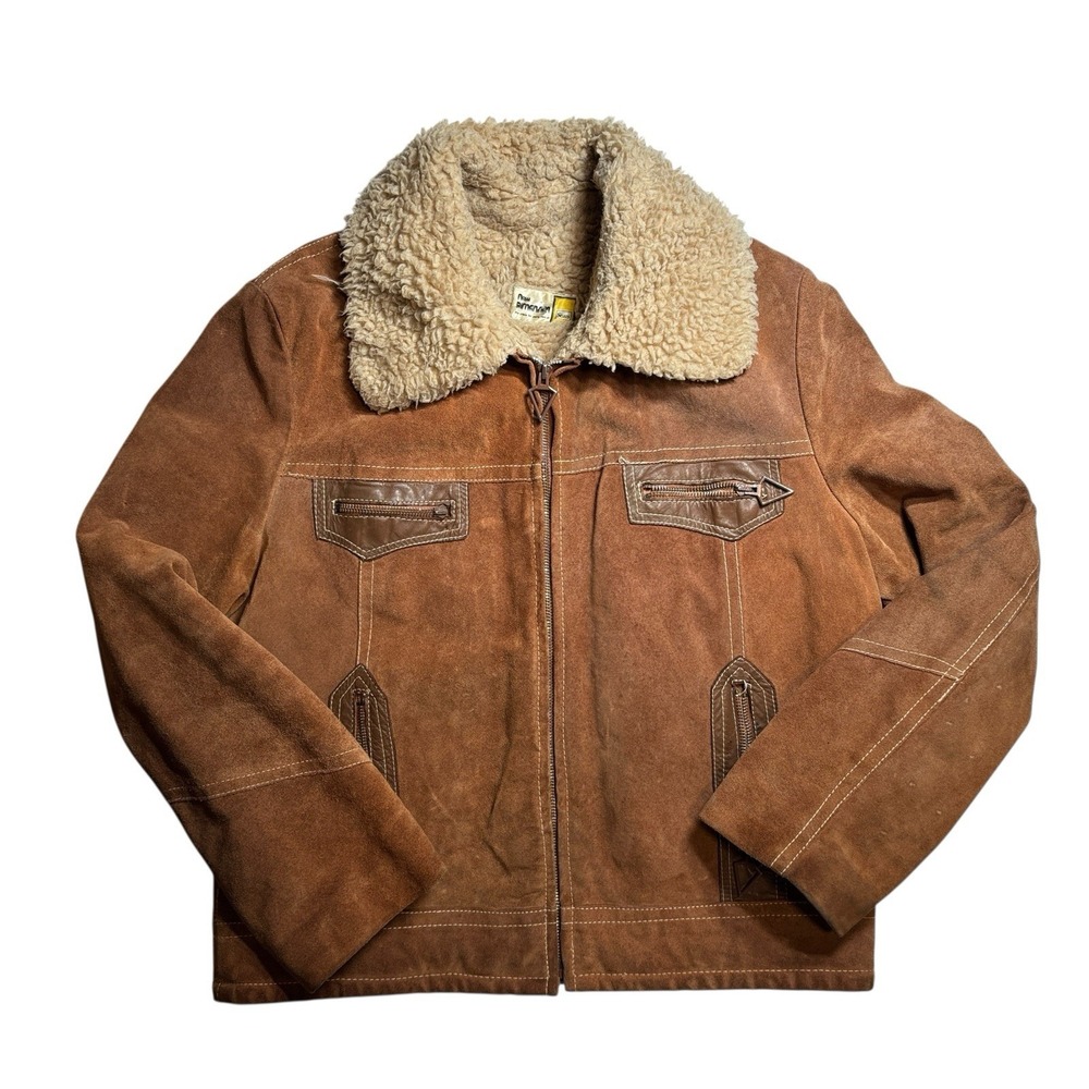 Vintage Sears‎ Suede Jacket Mens Brown 70s Sherpa Western Trucker Chore